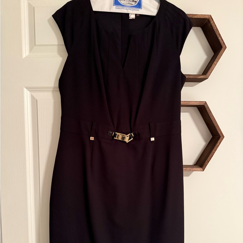 Calvin Klein Black Sheath Midi Dress V-neck Sleeveless